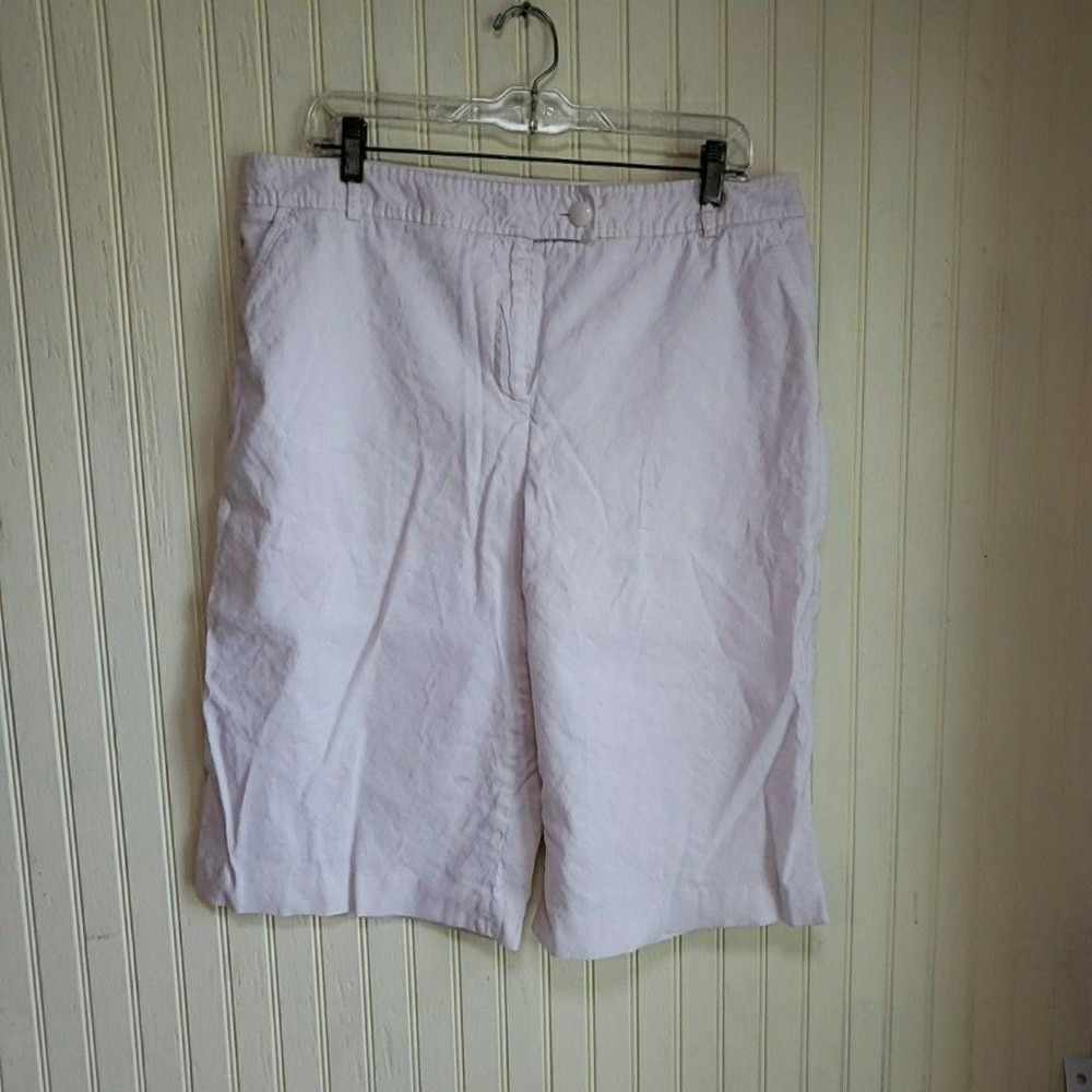 Alfani‎ Bermuda Shorts Womens 16 White Linen Blend Stretch Flat Front Casual